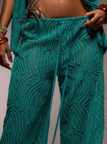 MUSERA Oversized Pattern Texture V-Neck Button Up Shirt And Straight Leg Trouser Spring, Summer, Ibiza Outfit, Holiday, Cute, Festival, Vacation Beachwear, Beach, Boho Mai Tai