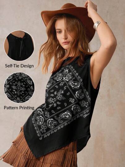 Wildy American Country Music Festival Bohemian Printed Camisole Top For Women