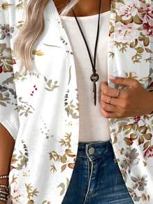 EMERY ROSE 女士休闲复古花卉图案轻薄夹克，适合春夏季度假 - 彩色 - 查看 4