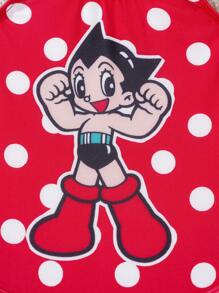 Astro Boy X SHEIN Baby Girl Polka Dot And Cartoon Pattern Scoop Neck One-Piece Swimsuit Beachwear - Red - View 3