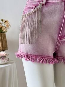 Soleia Shorts di jeans da donna, shorts casual skinny stretch di colore rosa