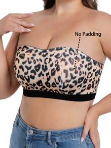 Plus Size Wireless Comfortable Leopard Print Strapless Bra - Multicolor - View 6
