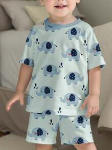 SHEIN Leap Crew 2pcs/Set Baby Boy Loose Casual Home Outfit Suitable For Summer - Multicolor - View 3