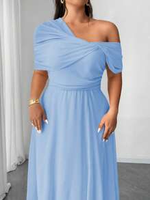 Elenzga Robe épaule unique fendue en mousseline de soie élégante et romantique pour mariage/fête/événement pour femmes grande taille