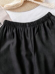 Conjunto de top de tirantes acampanado con parches y moño y pantalones de pierna ancha para niñas pequeñas, conjunto informal y lindo de estilo coreano para el verano