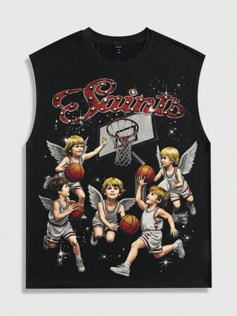 Street Life Men's Casual Sleeveless Angel Printed Tank Top