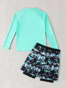 Tween Boys Slim Fit Rash Guard & Swimming Trunks Set - Multicolor - View 2