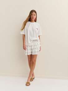 Nöista 冰淇淋字母印花白色夏季T恤，可爱又有趣，是女士夏季街头时尚的首选 - 米色 - 查看 4