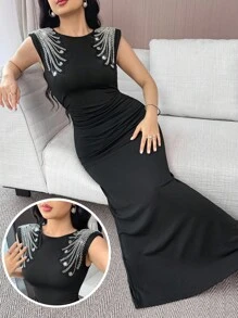 Modelyn Vestido negro elegante con decoración de lentejuelas para mujer, de verano - Negro - Ver 1