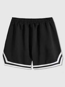 ROMWE MEN Street Life Pantalones cortos deportivos informales de verano para hombres, con estampado de números en inglés americano, color negro