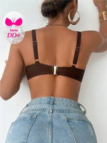 Swim DD+ Women's Solid Color Pleated Sexy Bikini Top For Summer Beach