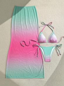 Soleia New Ombre 3 PiecesKnitted Swimsuit Set - Multicolor - View 3