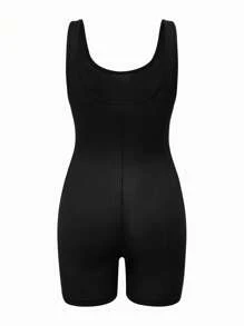 Modmama Mono ajustado de maternidad de color liso con cuello redondo y espalda descubierta - Negro - Ver 8