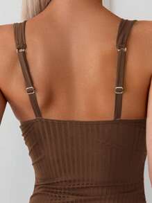 Swim Basics Women's Solid Color Side Tie Strap One-Piece Swimsuit, Vacation Style For Summer - Brown - View 3