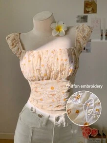 CovetEZ Parte superior informal con estampado floral ditsy para mujer, de moda para el verano