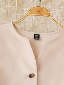 SHEIN Clasi 大码女式无袖开衫和松紧腰裤两件套，休闲百搭，适合春夏季办公室/通勤穿着 - 杏色 - 查看 7