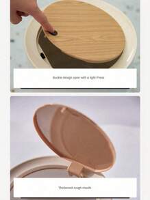 1Pc White Portable Plastic Trash Can With Lid, Kitchen Compost Bin, Light Luxury Fashion Trash Can, Suitable For Kitchen, Bathroom, Dormitory, Office, School, Home, Household Items 19.5*10.8Cm/22Cm*36.3Cm Two Sizes Available - White - View 6