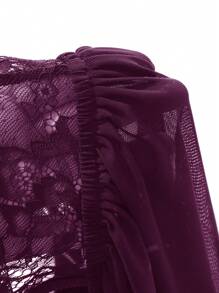 DAZY Lace Contrast Mesh Backless Sling Strap Bodycon Sexy Nightgown - Purple - View 6