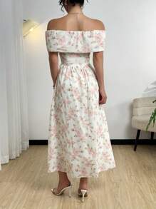 Modelyn Gaun Off Shoulder Bermotif, Modis untuk Musim Panas - MultiWarna - View 2