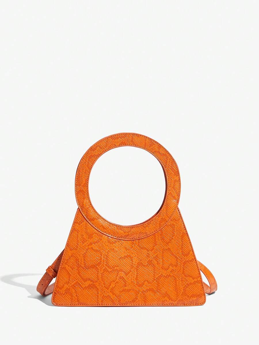 SHEIN SXY 女士，女式手提包，斜挎包，橙色，蛇纹PU，动物印花，圆形手柄，时尚，优雅，简约，个性化，多功能，经典，适合通勤，办公室，约会，日常，购物，下午茶，鸡尾酒会，派对，舞会，俱乐部，约会，生日，晚会，约会之夜