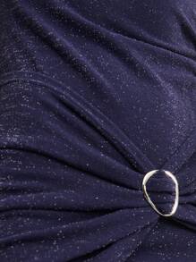 Nöista Going Out Mini Dress Birthday Party Dress Gold Metallic Detail Ruched Panel Sleeveless Summer Outfit Night Out - Royal Blue - View 6