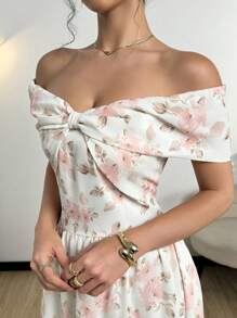 Modelyn Gaun Off Shoulder Bermotif, Modis untuk Musim Panas - MultiWarna - View 5