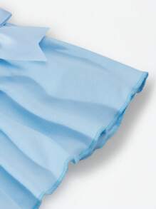 SHEIN Explorewe Tween Girl Sweet & Cool Solid Color Bow Decor Pleated Skirt - Baby Blue - View 6
