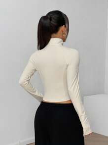SHEIN EZwear Chaqueta entallada de punto con cremallera color albaricoque para mujeres