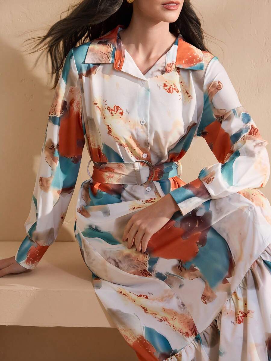 Graceveil Women Modest Fashion Tie Dye Pattern Long Abaya Dress