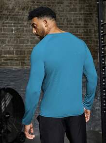 Manfinity Sport Corelite 1pc Boyfriend Style Men's Slim Fit Bull Head Print Long Sleeve Sports T-Shirt Fitted Shirt Navy Blue Crew Neck