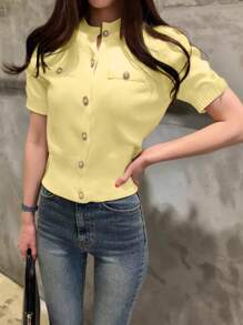 INAWLY 女士休闲纯色短袖针织开衫