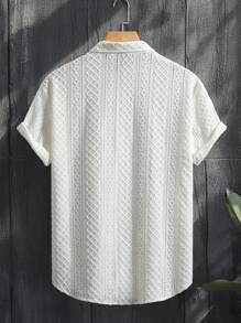 Manfinity RSRT Áo sơ mi nam tay ngắn họa tiết trơn màu thường ngày đi nghỉ - Màu be - Xem 2