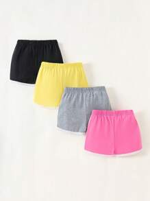 SHEIN 4pcs/Set Baby Girl Candy-Colored Casual Cute Sports Shorts, Spring/Summer - Multicolor - View 2