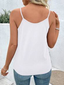 SHEIN LUNE 女士纯色细肩带无袖夏季休闲百搭吊带背心 - 白色 - 查看 2