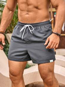 Manfinity Men's Vacation Casual Geometric Print Lined Beach Shorts - Dark Grey - View 4