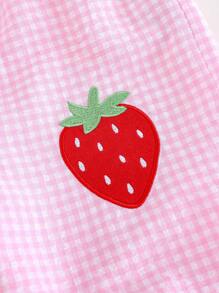 Cozy Pixies Baby Girl Strawberry Print Square Neck Ruffle Trim Jumpsuit - Pink - View 4