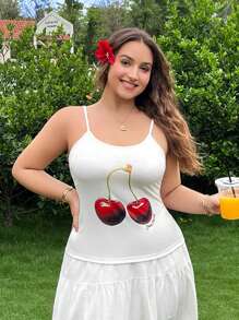 SHEIN EZwear Set de 3 blusas de tirantes informales con estampado de cereza para vacaciones de verano para mujeres de talla grande - Multicolor - Ver 4