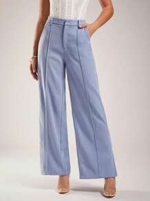 Silquee Pantalones de traje para mujer, pantalones azul plácido, ropa de oficina, casual de negocios, pantalones de traje azul, verano para mujer, prendas inferiores para mujer, ropa de trabajo, ropa de oficina, pantalones de oficina - Azul - Ver 5