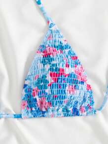 Swim Mod Top bikini a fiori con nodo e scollo alla halter arricciato