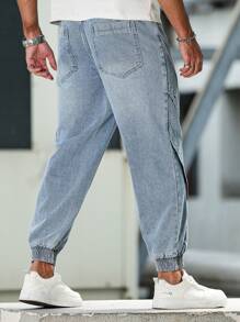 Manfinity LEGND Pantalones vaqueros informales para hombre con cintura ajustable con cordón y pierna entallada