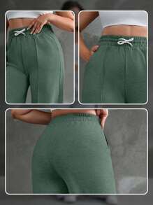 RueChic Plus Drawstring Waist Wide Leg Pants - Mint Green - View 6