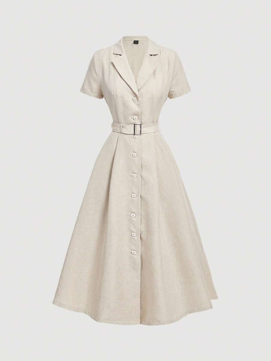 SHEIN MOD Casual Elegant Women Dress, Office Wear,Back To School,Women Linen Clothes,Graduation Outfit,Hawaii Women Outfits,4th Of July Outfits Business Casual Woman - Apricot - View 1