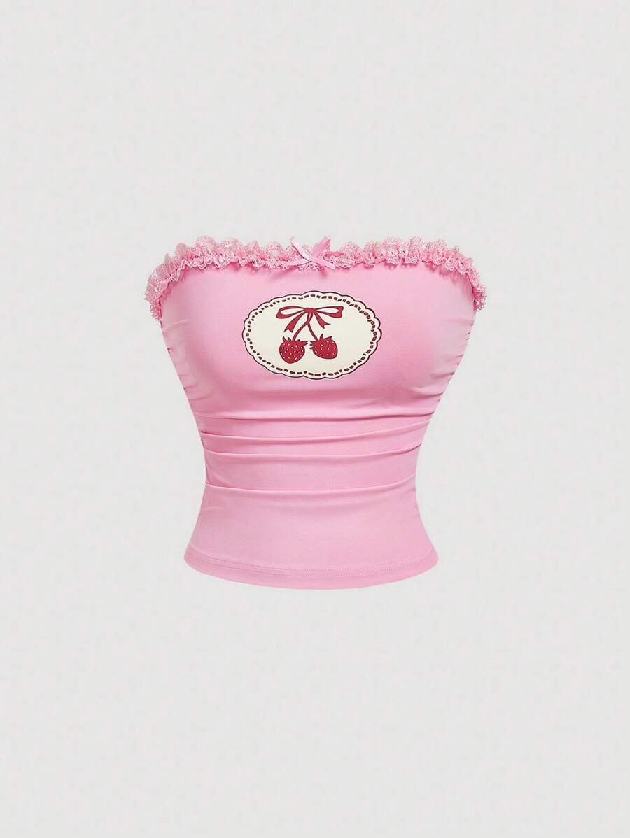 SHEIN MOD 女士粉色可爱樱桃印花上衣 - 粉色 - 查看 1