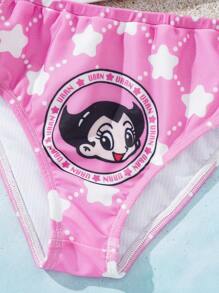 Astro Boy X SHEIN Young Girl Cartoon Graphic Beach Swimwear Tankini Set, Summer - Pink - View 6