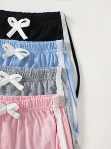 SHEIN Bộ 4 món quần short thể thao màu kẹo dễ thương thường ngày cho bé gái/trẻ sơ sinh 0-3 tuổi mùa xuân/hè, bộ đồ mặc hàng ngày 4 món - Nhiều màu - Xem 6