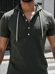 Manfinity Dauomo 男士短袖连帽T恤，夏季时尚 - 軍綠色 - 查看 6