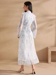 Graceveil Vestido elegante y modesto de estilo árabe con estampado floral, volantes y envolvente en la cintura para mujer - Multicolor - Ver 2