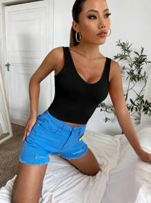 Chiquease Top De Punto Acanalado Casual Sin Mangas Para Verano - Negro - Ver 4