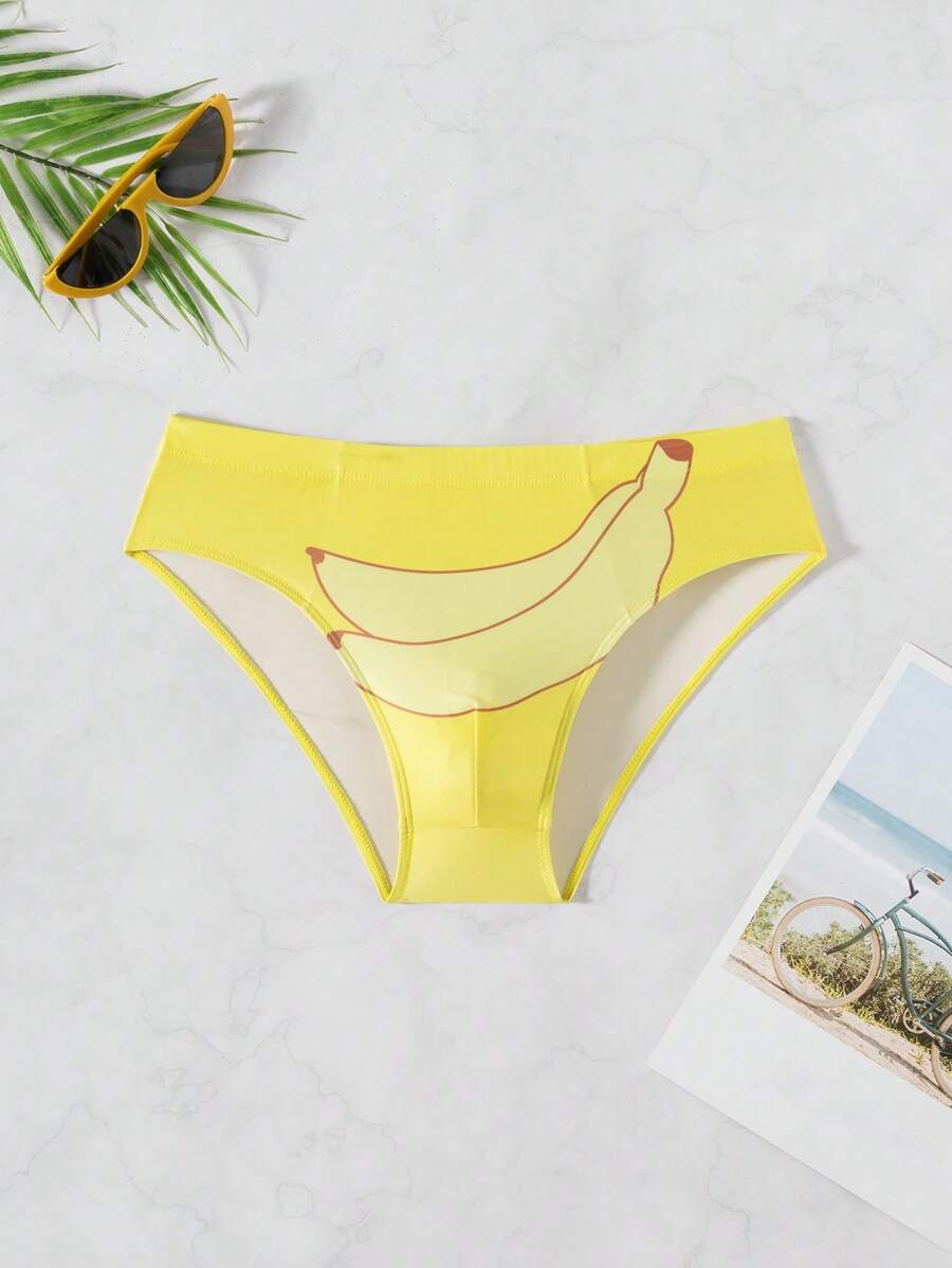 Surfspeed Plus Size Men's Banana Print Beach Swim Briefs, Hawaiian - Yellow - View 1