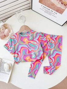 Bộ quần short tay ngắn in họa tiết nhiều màu sắc mềm mại và thoải mái cho bé gái 2 món, thích hợp cho kỳ nghỉ, tiệc sinh nhật, lễ rửa tội, lễ kỷ niệm sinh nhật lần thứ 1, sự kiện buổi tối, biểu diễn, đám cưới và nhiều dịp khác - Hồng - Xem 3